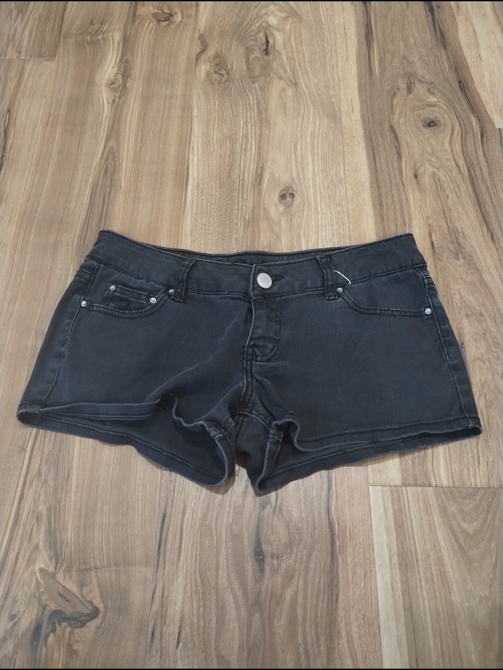 Black Low-Rise Denim Shorts